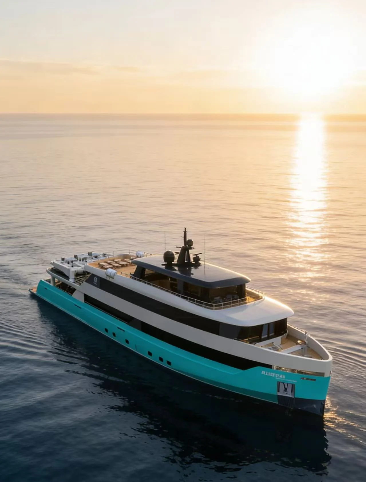 Blue Pearl liveaboard in Indonesia at sunset.